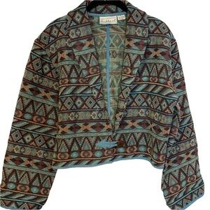 Vintage Southwestern Boho Western Flashback Aztec Cropped Tapestry Jacket